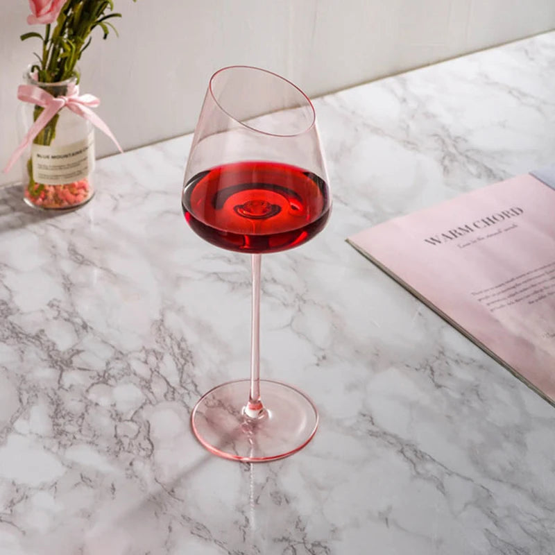Tilted Blush Wine Glass