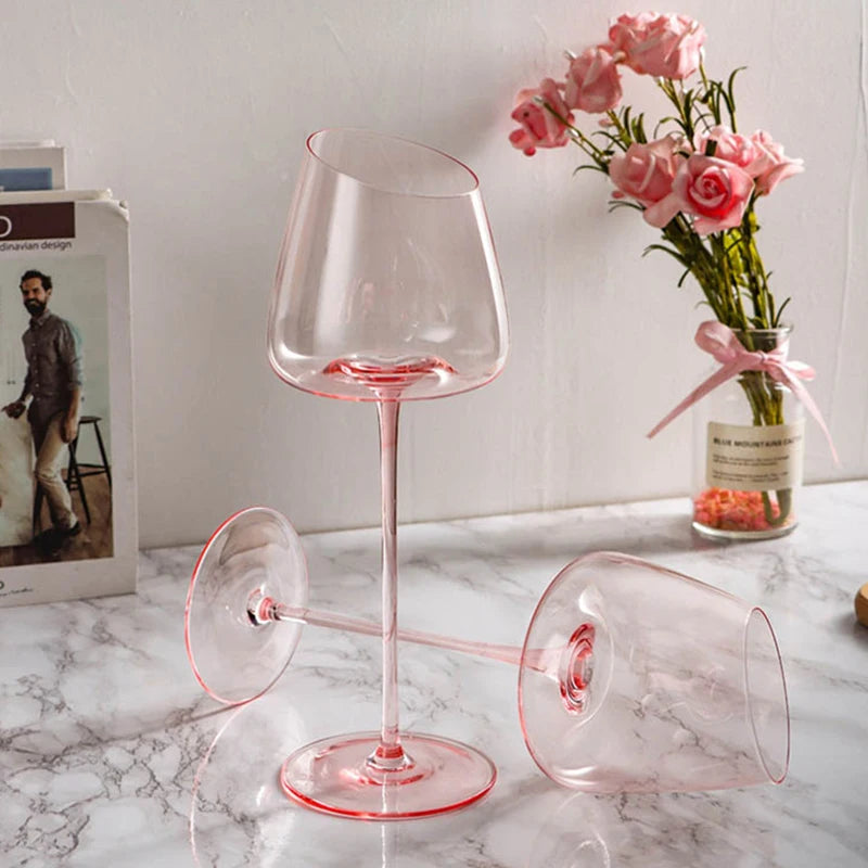 Tilted Blush Wine Glass