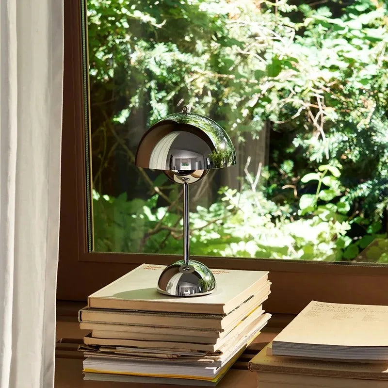 Minimal Aesthetic Chrome Mushroom Lamp