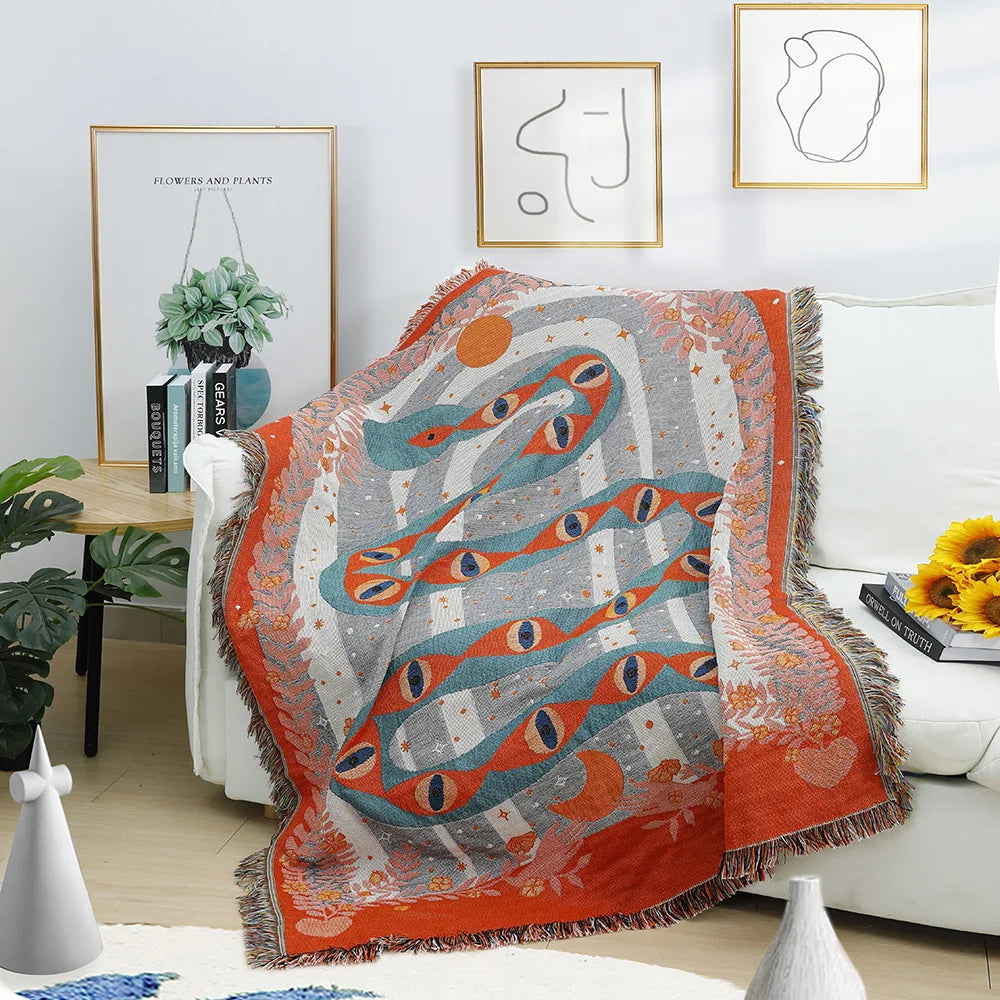 Abstract Orange Snake Throw Blanket