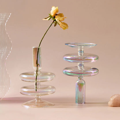 Iridescent Vase and Candle Holders