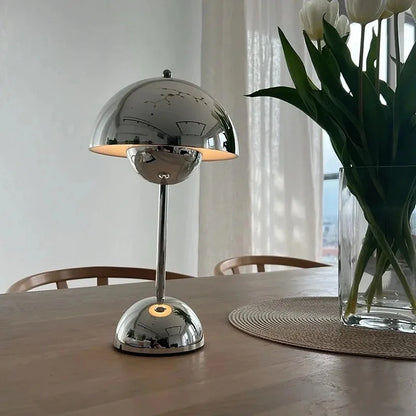 Minimal Aesthetic Chrome Mushroom Lamp