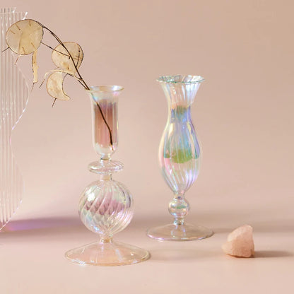 Iridescent Vase and Candle Holders