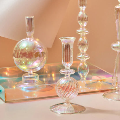 Iridescent Vase and Candle Holders