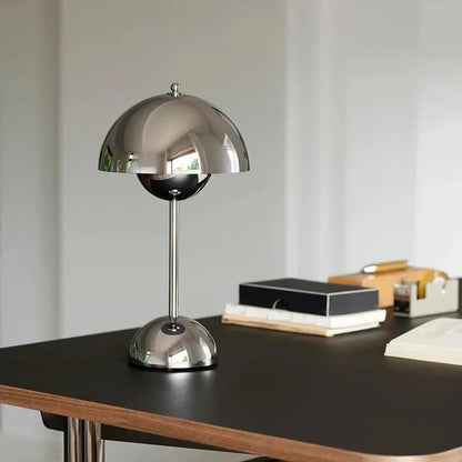 Minimal Aesthetic Chrome Mushroom Lamp