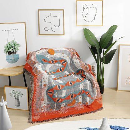 Abstract Orange Snake Throw Blanket