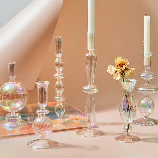 Iridescent Vase and Candle Holders